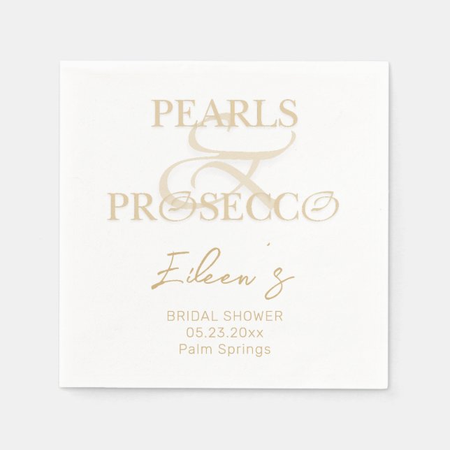 Ampersand White Pearls & Prosecco Bridal Shower Napkins (Front)