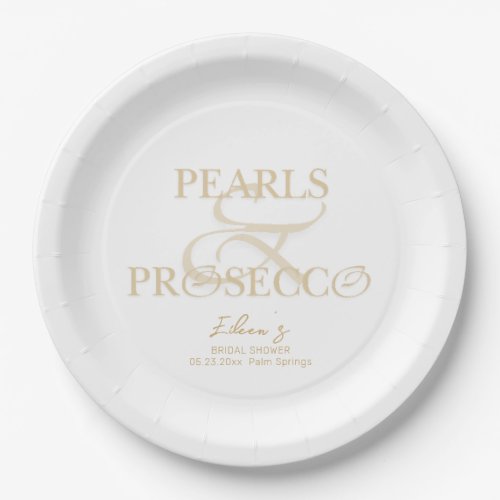 Ampersand White Pearls  Prosecco Bridal Shower Paper Plates