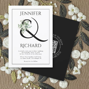Ampersand with eucalyptus branch and QR wedding Invitation