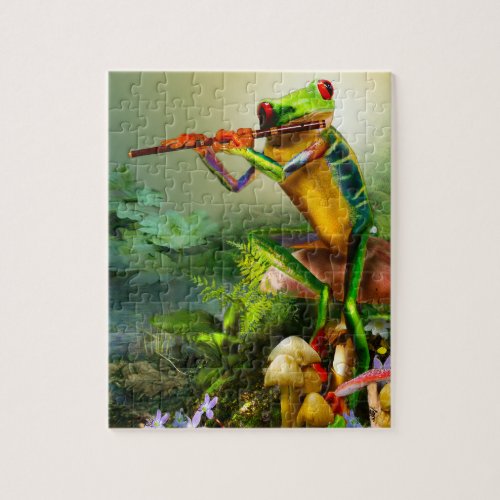 Amphibian frog playing the flute puzzle