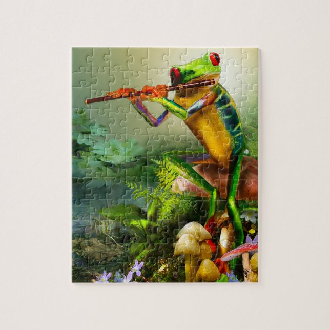 Amphibian, frog, playing the flute, puzzle (Vertical)