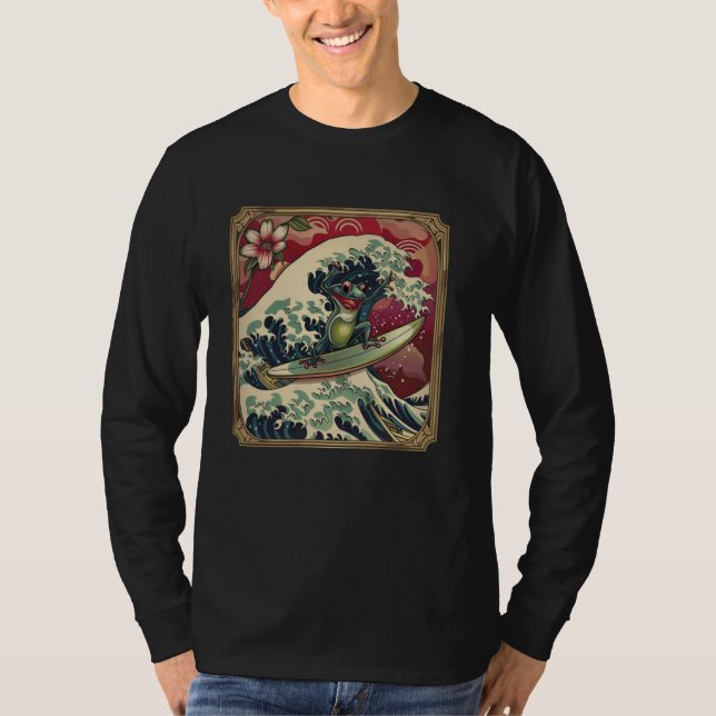 Amphibian Surfer Flower Japanese Wave Art Surfing  T-Shirt (Front)