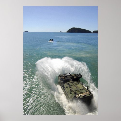 Amphibious Assault vehicles exit the well deck Poster