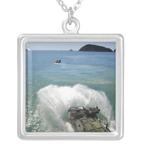 Amphibious Assault vehicles exit the well deck Silver Plated Necklace