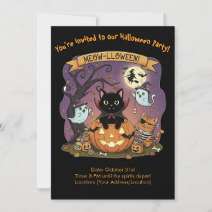 ampire Black Cat Halloween Party Invitation 