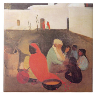 Amrita Sher-Gil - Ancient Storyteller, fine art Ceramic Tile
