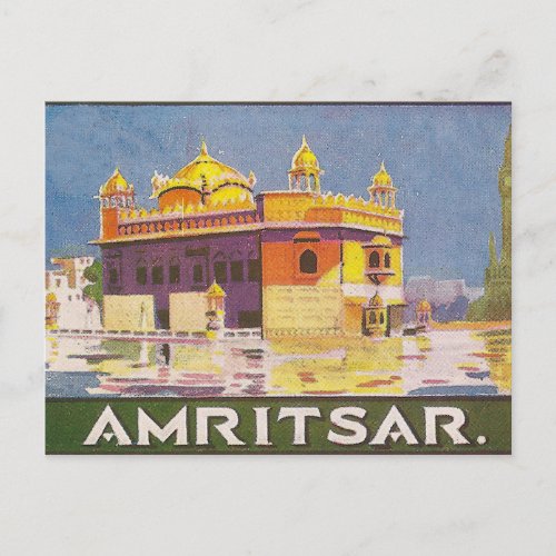 Amritsar city golden temple India vintage Postcard