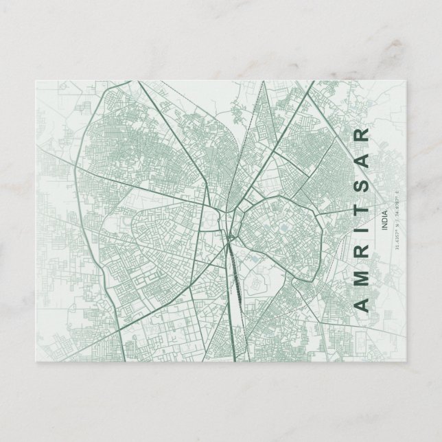 Amritsar India City Map Minimal Design Postcard (Front)