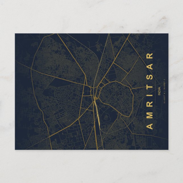Amritsar India City Map Minimal Design Postcard (Front)