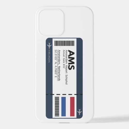 AMS Amsterdam Boarding Pass _ Airport Ticket iPhone 12 Case