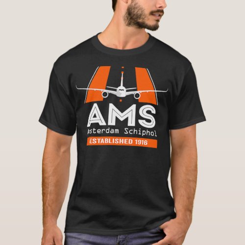 AMS Amsterdam Schiphol Airport Plane Design T_Shirt