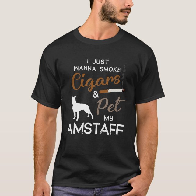 Amstaff Dog Cigar Lover Owner Christmas Birthday G T-Shirt (Front)