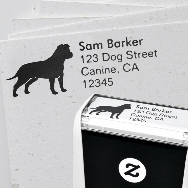 AmStaff Dog Silhouette Return Address Self-inking Stamp (Creator Uploaded)