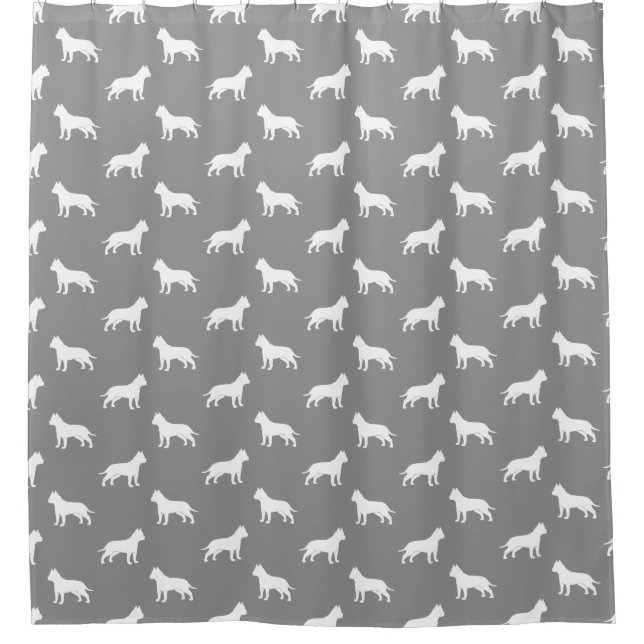 AmStaff Dog Silhouettes (Cropped Ears) Pattern Shower Curtain (Front)