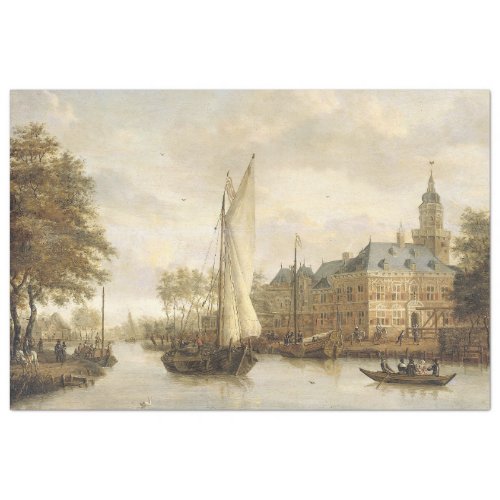 AMSTEL HARBOR IN OLD AMSTERDAM ANTIQUE PAINTING TISSUE PAPER