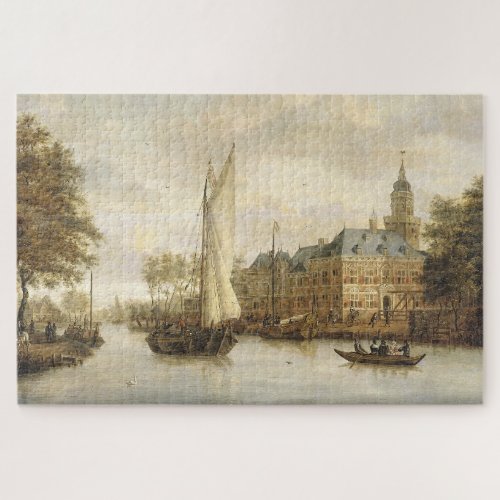 AMSTEL HARBOR IN OLD AMSTERDAM PAINTING JIGSAW PUZZLE