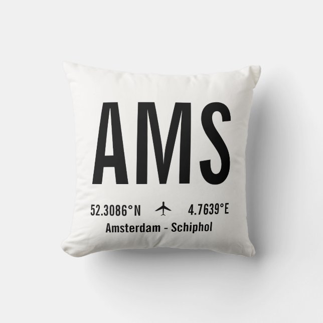Amsterdam Airport Code - Aviation Throw Pillow (Front)