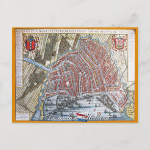 Amsterdam Antique Map Postcard