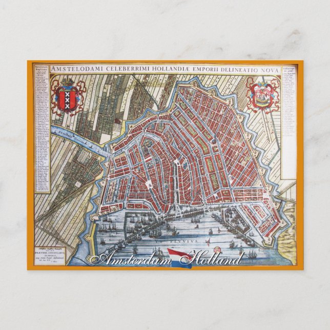Amsterdam Antique Map Postcard (Front)