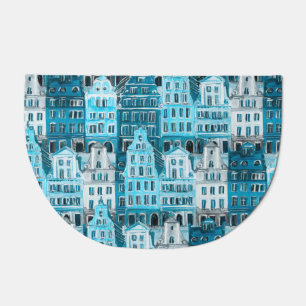 Amsterdam architecture, blue watercolor texture. doormat