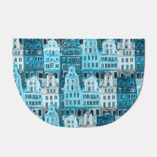 Amsterdam architecture, blue watercolor texture. doormat