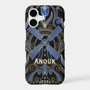 Amsterdam Art Deco Windmills Custom Name iPhone 17 Case