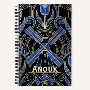 Amsterdam Art Deco Windmills Custom Name Notebook