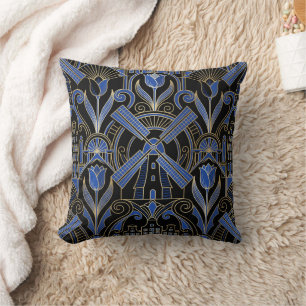Amsterdam Art Deco Windmills Personalised Throw Pillow