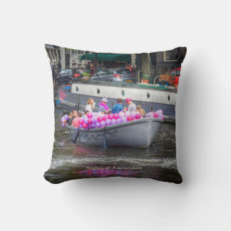 Amsterdam Balloon Party Boat Souvenir Throw Pillow