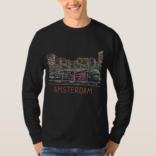 Amsterdam Bike Unique Hand Drawn Art T_Shirt