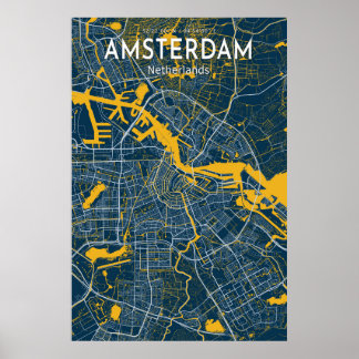 Amsterdam Blue Map Poster, Amsterdam City Blue Map Poster