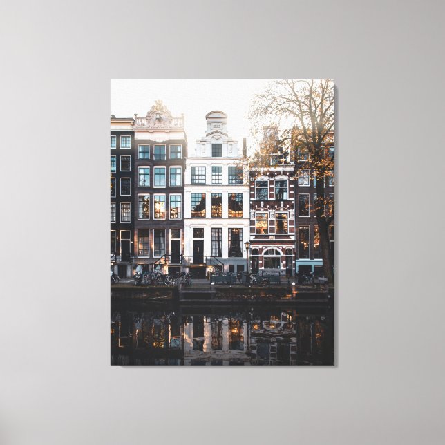 Amsterdam Buildings on the Canal, Stretched Canvas Print (Front)
