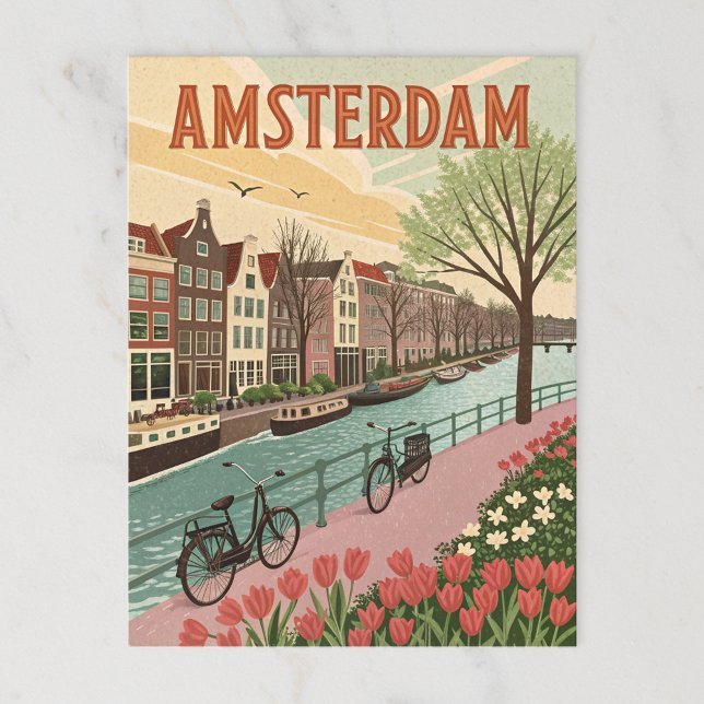 Amsterdam by Canal in Retro Style Postcard (Creator Uploaded)