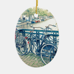 Amsterdam canal and bicycles ceramic ornament