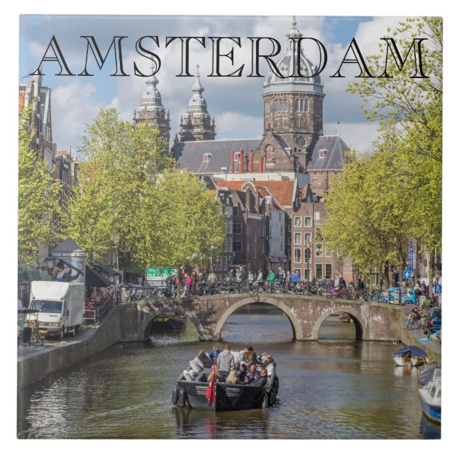 Amsterdam canal and bridge ceramic tile (Front)