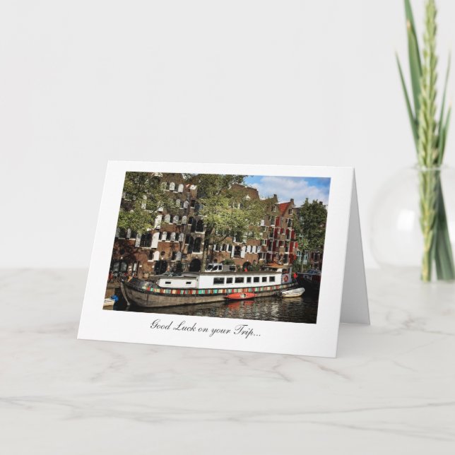 Amsterdam Canal Barge - Good Luck on Your Trip Card (Front)