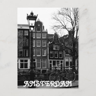 Amsterdam Canal Bike Black and White Postcard