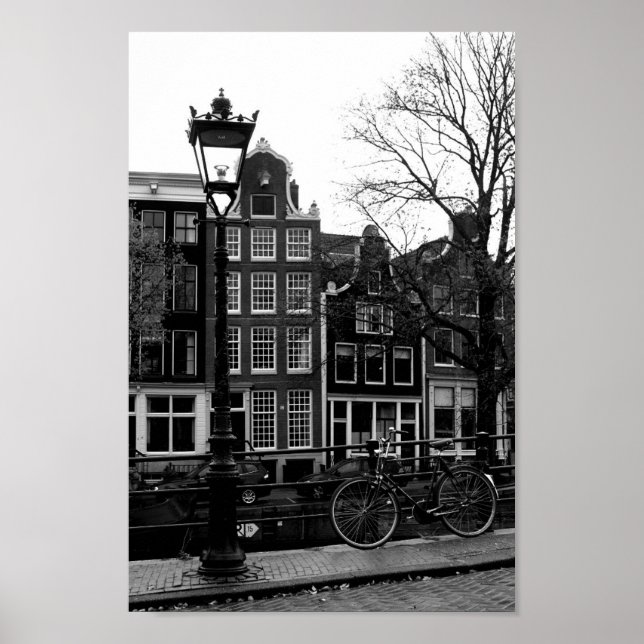 Amsterdam Canal Black and White Photo Poster (Front)