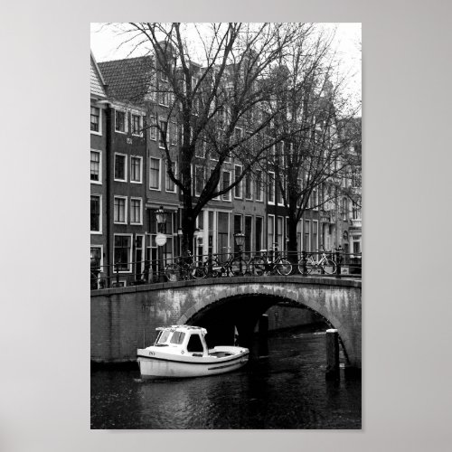 Amsterdam Canal Black and White Photo Poster