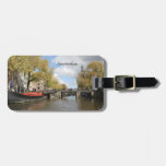 Amsterdam, Canal, Bridge, Houseboat, Church Spire Luggage Tag at Zazzle