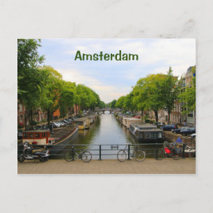Amsterdam: Canal, bridges, bikes, boats, Holland Postcard