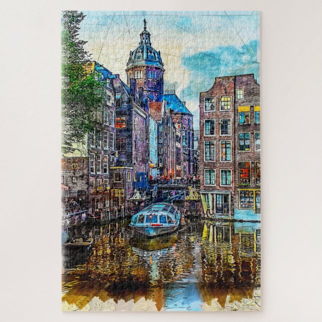 Amsterdam canal cruise ship. Netherlands. Jigsaw Puzzle (Vertical)