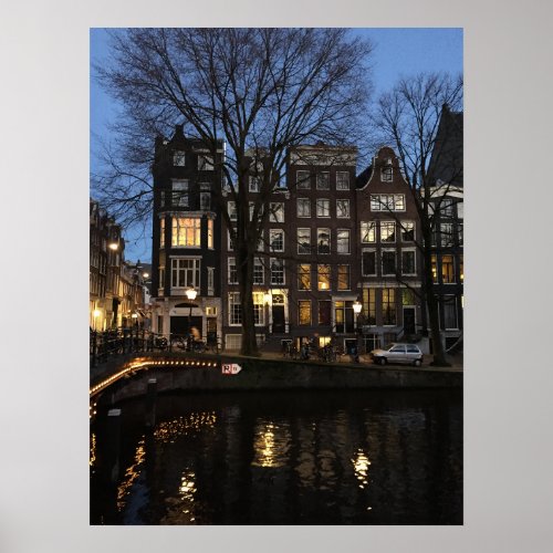 Amsterdam Canal Evening Night Glow Photo Poster