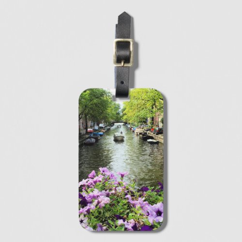 Amsterdam Canal Flowers Boat Photo Luggage Tag