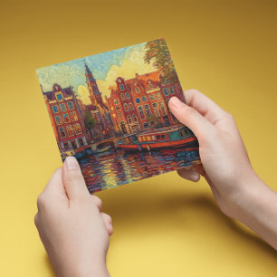 Amsterdam Canal Gables   Impressionist Stationery Note Card