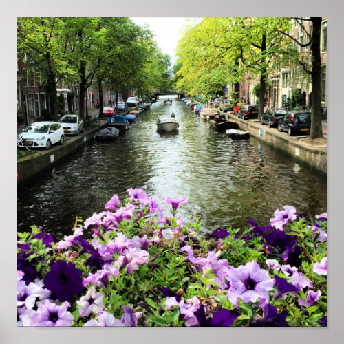 Amsterdam Canal Houseboats Summer Blooms Photo Poster