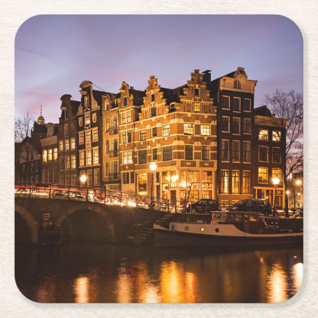 Amsterdam canal houses at dusk coaster (Front)
