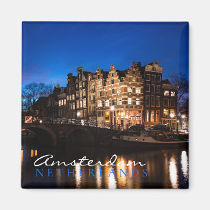 Amsterdam canal houses at night magnet