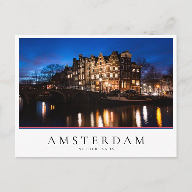 Amsterdam canal houses at night postcard (Front)