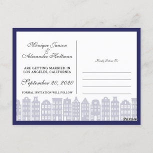 Amsterdam Canal Houses Dutch Save The Date Blue Postcard
